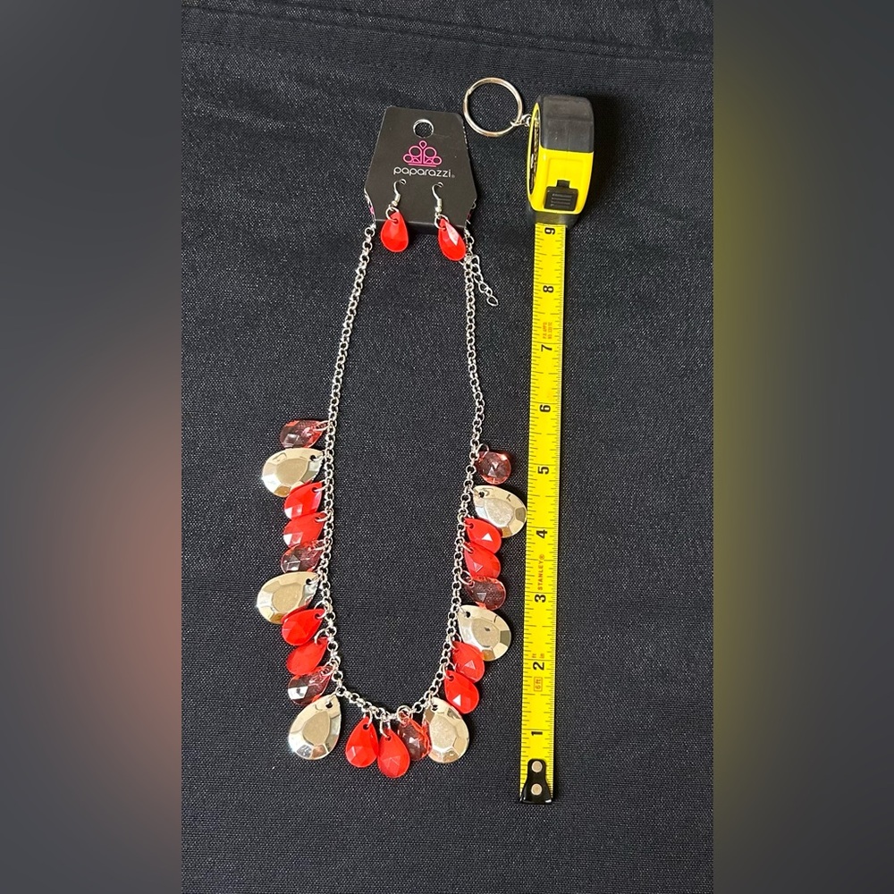 Red and Silver Paparazzi Necklace and Earring Set